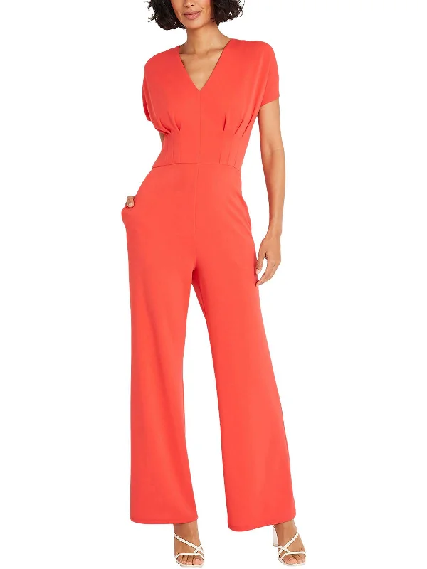 Fashion Forward Womens Pleated Polyester Jumpsuit