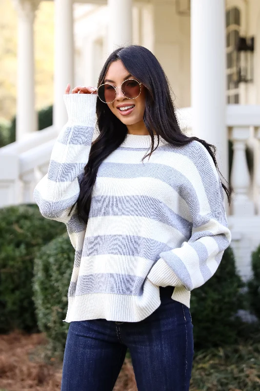 Special Offer FINAL SALE - Coveted Coziness Heather Grey Oversized Striped Sweater