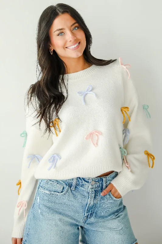 Low Price Special Adorable Concept Off White Bow Sweater