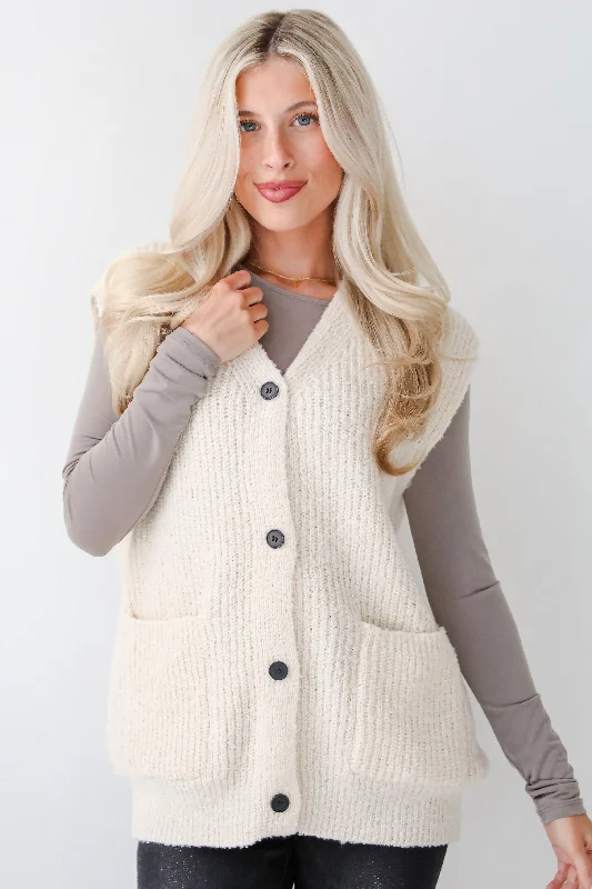 Comfortable Chic FINAL SALE - Cuddly Perfection Oatmeal Fuzzy Knit Sweater Vest