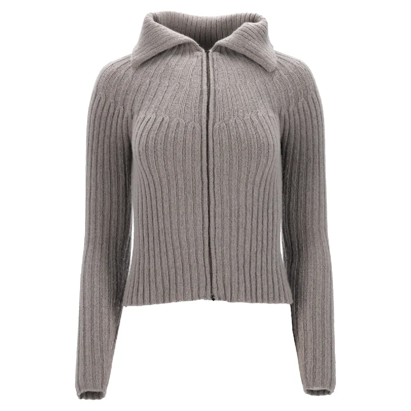 Charming Silhouette Women's High-Fashion Clothes Max Mara Weekend Knitted Zipped Sweater in Grey Wool