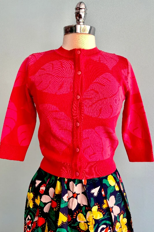 Limited Time Offers Red Monstera Terrace Jacquard Vera Cardigan by Palava