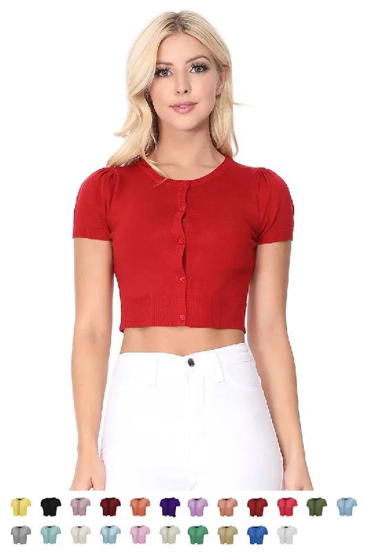 Save Big YEMAK Women's Cropped Bolero Button Down Short Sleeve Cardigan Sweater CB0536 (S-L)