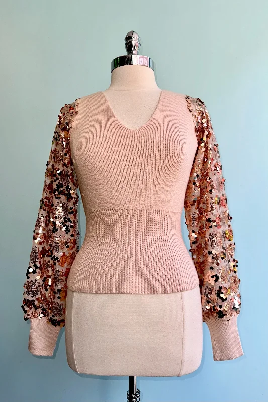 Style Breakthroughs Blush Sequin Sleeve Sweater
