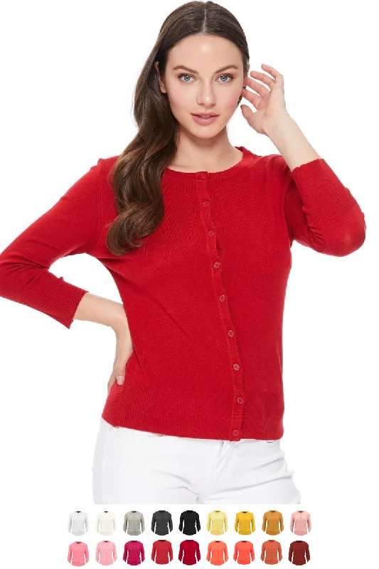 Chic Outfits YEMAK Women's 3/4 Sleeve Crewneck Cardigan Sweater CO079PL PLUS size (1X-3X) Color (1 of 2)