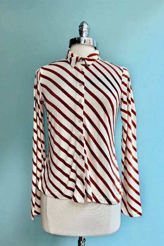 Vibrant Femme Fashion Caramel Jersey Button Down Top by Compania Fantastica