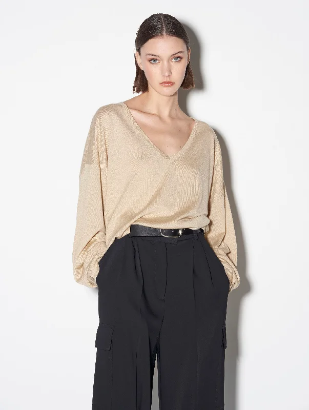 Fashion Forward, Function First Ecru oversized V-neck knit sweater