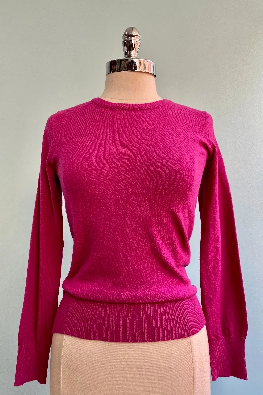 Limited Stock, Big Discounts Magenta Long Sleeve Knit Pullover Sweater