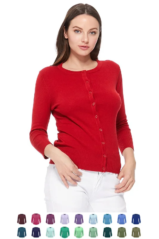 Romantic Date - Night Ensemble YEMAK Women's 3/4 Sleeve Crewneck Cardigan Sweater CO079PL PLUS size (1X-3X) Color (2 of 2)