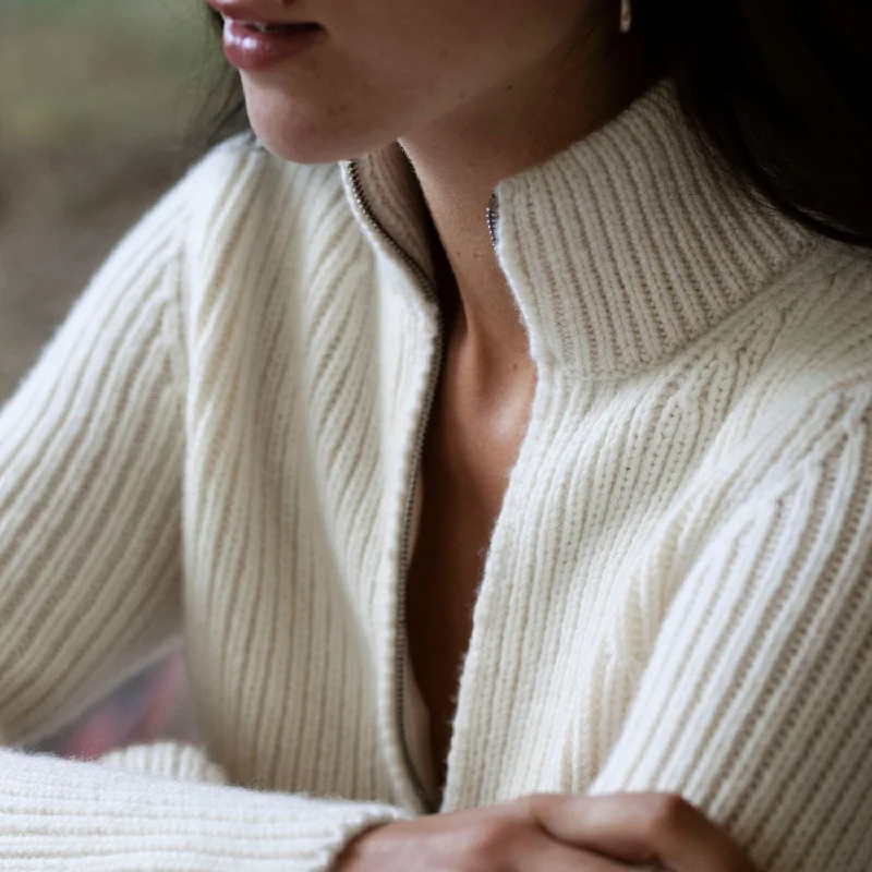 Summer Fashion Women's Ribbed Zip Wool Cardigan