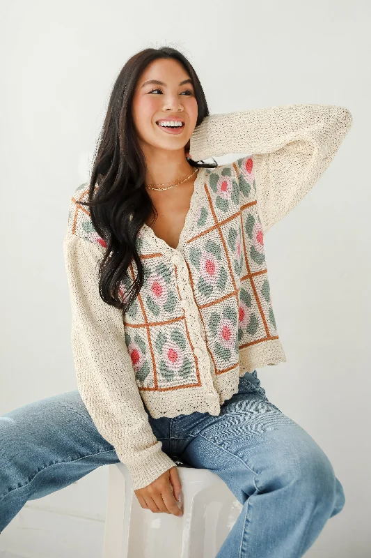Best Sellers Ultimate Sweetness Ivory Floral Sweater Cardigan
