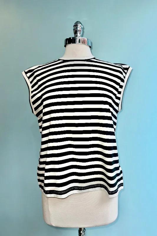 Elegant Attire For The Modern Lady Black and White Stripe T-Shirt Top by Compania Fantastica