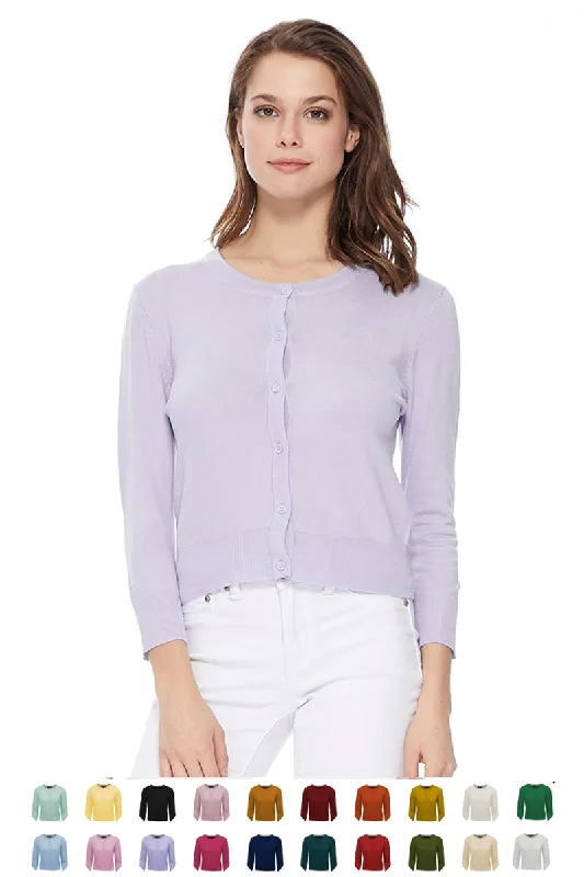 Dreamy Draping YEMAK Women's 3/4 Sleeve Crewneck Casual Stretchy Button Down Cardigan Sweater MK3554 (S-L)