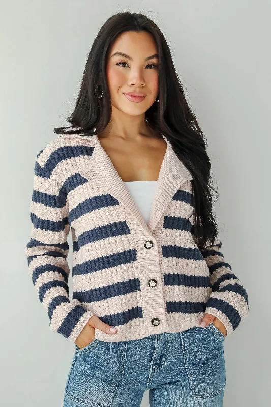 Latest Fashion Perfected Cutie Navy Striped Sweater Cardigan