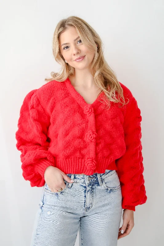 Special Occasion Wear Charismatic Romantic Red Sweater Cardigan