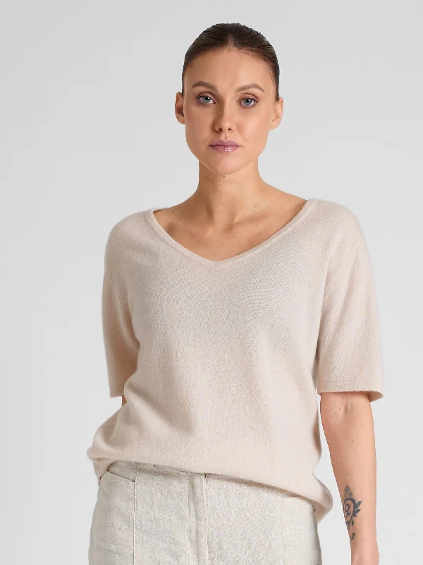 Quality Driven Apparel Cashmere T-shirt "Iben" - pearl