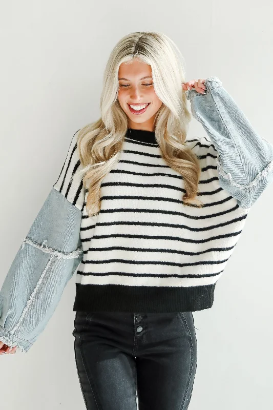 Trendy Fashion For Women Coveted Element Ivory Striped Contrast Sweater