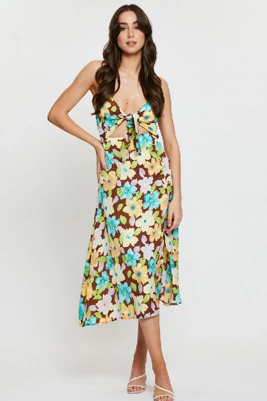 Massive Savings Print A Line Dress Midi